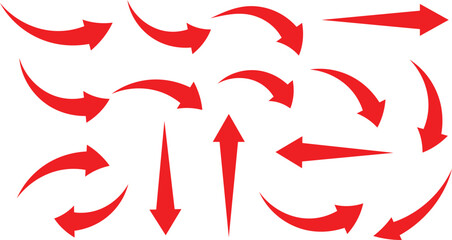 Poster - set of hand drawn red arrow symbol. simple curve red arrow icon vector illustration.