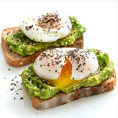 Wall Mural - Healthy breakfast toast with avocado smash and boiled egg