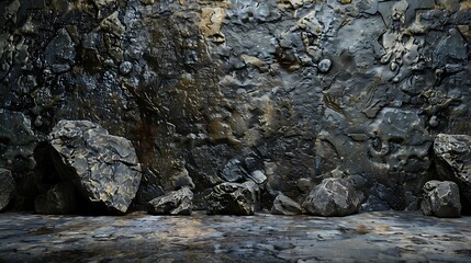 Poster - Stone Wall with Rocky Floor, Dark, Wet, and Textured