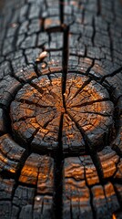 Wall Mural - Charred and Cracked Wooden Texture with Fiery Embers and Rustic Pattern