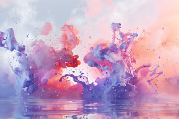 Abstract pink and purple liquid splash with reflection.