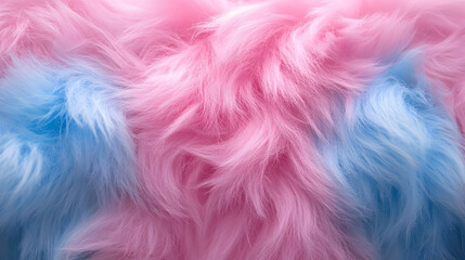 Wall Mural - A close-up view of fluffy pink and blue fur, creating a soft and textured appearance.