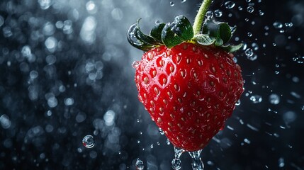 Wall Mural - Fresh Strawberry with Water Droplets