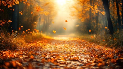 Wall Mural - Autumn Path in a Golden Forest