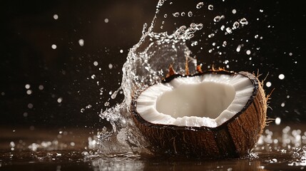 Fresh Coconut with Splashing Water