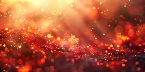 Wall Mural - An enchanting abstract background with radiant red and gold sparkles and shimmering light reflections