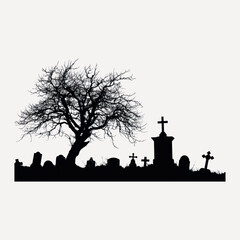 Wall Mural - Spooky graveyard silhouette scene