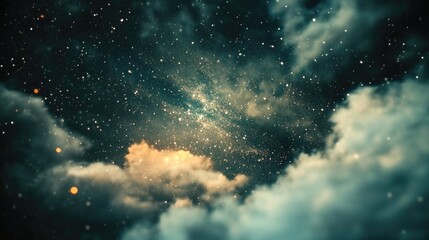 Wall Mural - Night Sky with Clouds and Stars