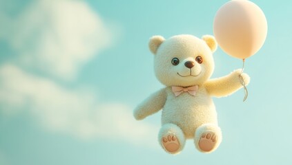 Canvas Print - Smiling Teddy Bear Flying with a Balloon