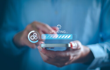 Wall Mural - software update or operating system upgrade concept. man working and install software data update pr