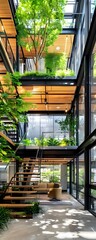 Poster - Modern Office Building with Green Interior Courtyard.