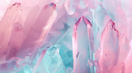 Wall Mural -   A cluster of pink and blue crystals on a pink and blue background