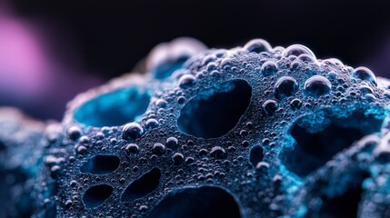 Wall Mural -  A tight shot of water bubbles atop a blue material, resembling a sea urchin