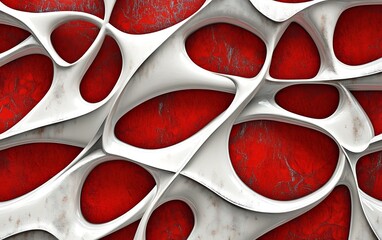 Fototapete - Seamless Red and White Abstract with Intricate Patterns and Metallic Texture