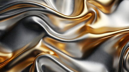 Poster - A close-up of flowing metallic fabric in silver and gold tones, showcasing texture and sheen.