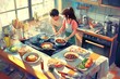 © Woranuch - Couple Preparing a Meal in a Kitchen with Warm Lighting.