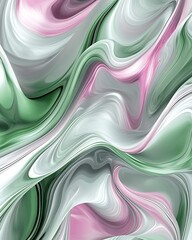 Wall Mural - Seamless Abstract with Wave Patterns in Green, Grey, and Pink