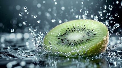 fresh kiwi sliced in water splash