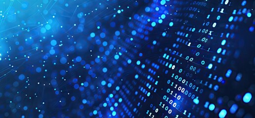 Abstract Digital Background with Blue Bokeh and Binary Code