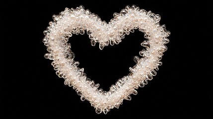  A beaded heart on black background with love spelled in white letters