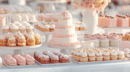 Wall Mural -   A variety of cakes and cupcakes arranged neatly on white tray