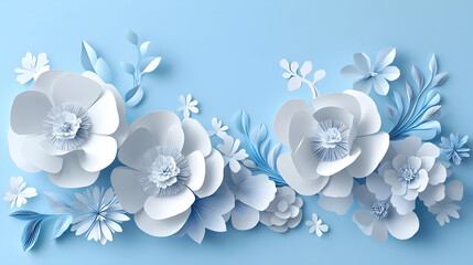 Canvas Print - A delicate arrangement of paper flowers in shades of blue against a soft background.