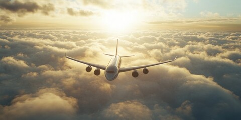 Wall Mural - Airplane over Clouds at Sunset