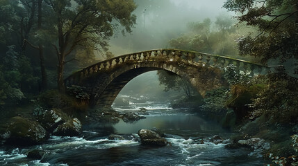 Wall Mural - A bridge spans over a river.