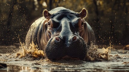 Sticker - Hippopotamus Emerging from Water