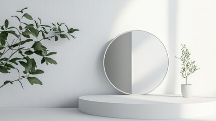 Canvas Print - White Shelf with Plant and Mirror