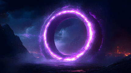 Poster - A glowing purple portal in a dark, mystical landscape.