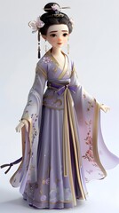 Elegant 3D character of a beautiful woman in traditional Hanfu on a white background, showcasing the richness of Chinese culture and heritage. This charming design embodies grace and sophistication, m