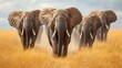 © BerkahStock - African Elephant Herd in Golden Grass