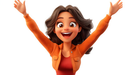 Poster - A joyful animated character with raised arms, expressing happiness and excitement.