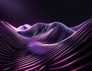 Wall Mural - black background, purple and pink lines in the shape of waves
