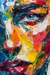 Abstract oil painting of a face with an eye and mouth.