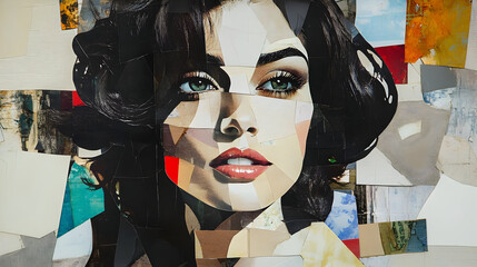 Poster - A collage-style portrait featuring a woman's face with vibrant colors and textures.