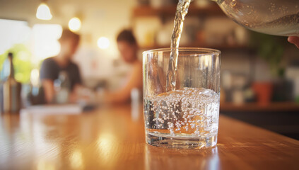 Wall Mural - Water being poured into glass in kitchen