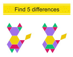 Wall Mural - Find 5 differences. Logic puzzle game for kids. Preschool worksheet activity.