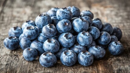 Poster - Blueberries Juicy Plump Wooden Table. Generative AI