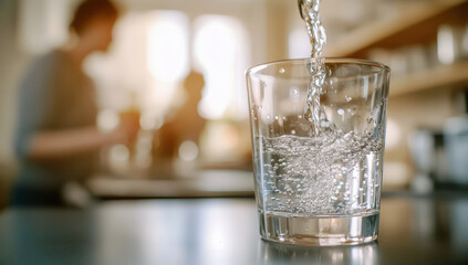 Wall Mural - Water being poured into glass in kitchen