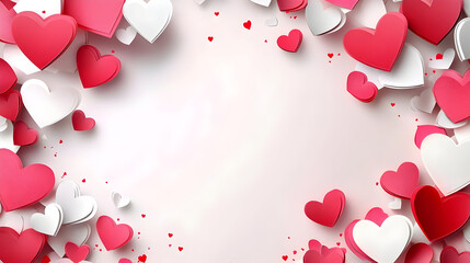 Poster - A decorative arrangement of red and white hearts on a soft background, ideal for romantic themes.