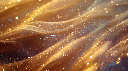 Wall Mural - golden particles and sprinkles for holiday. shiny golden lights. Defocused Golden Particles Glittery against Dark Background with Copy Space.