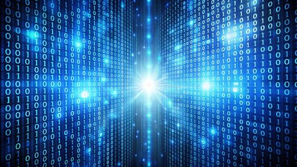 Abstract blue binary code with light, technology, data, internet, programming, digital, computer, coding