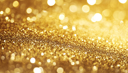 Wall Mural - golden particles and sprinkles for holiday. shiny golden lights. Defocused Golden Particles Glittery against Dark Background with Copy Space.