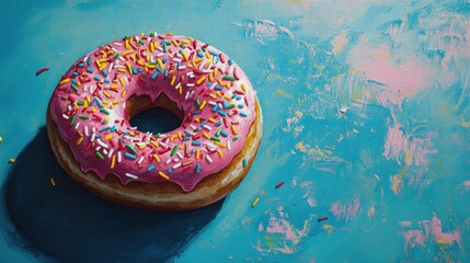 Poster - Donut pink chocolate sprinkles blue. Generative AI