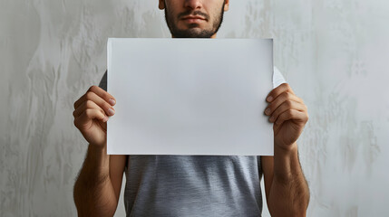 Man holding a blank white sign in front of him.