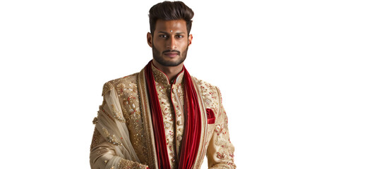 Poster - Indian Groom in Double Stole Anarkali Sherwani,