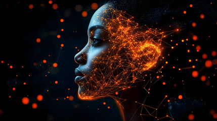 Poster - A digital illustration of a woman's profile with glowing, interconnected lines and particles.