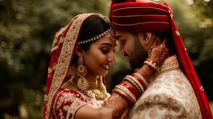 Wall Mural - Indian wedding couple in a care pose